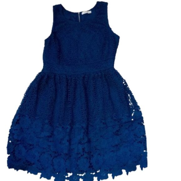 Teal Blue Fit and Flare Lace Dress Size 8 - Picture 7 of 7